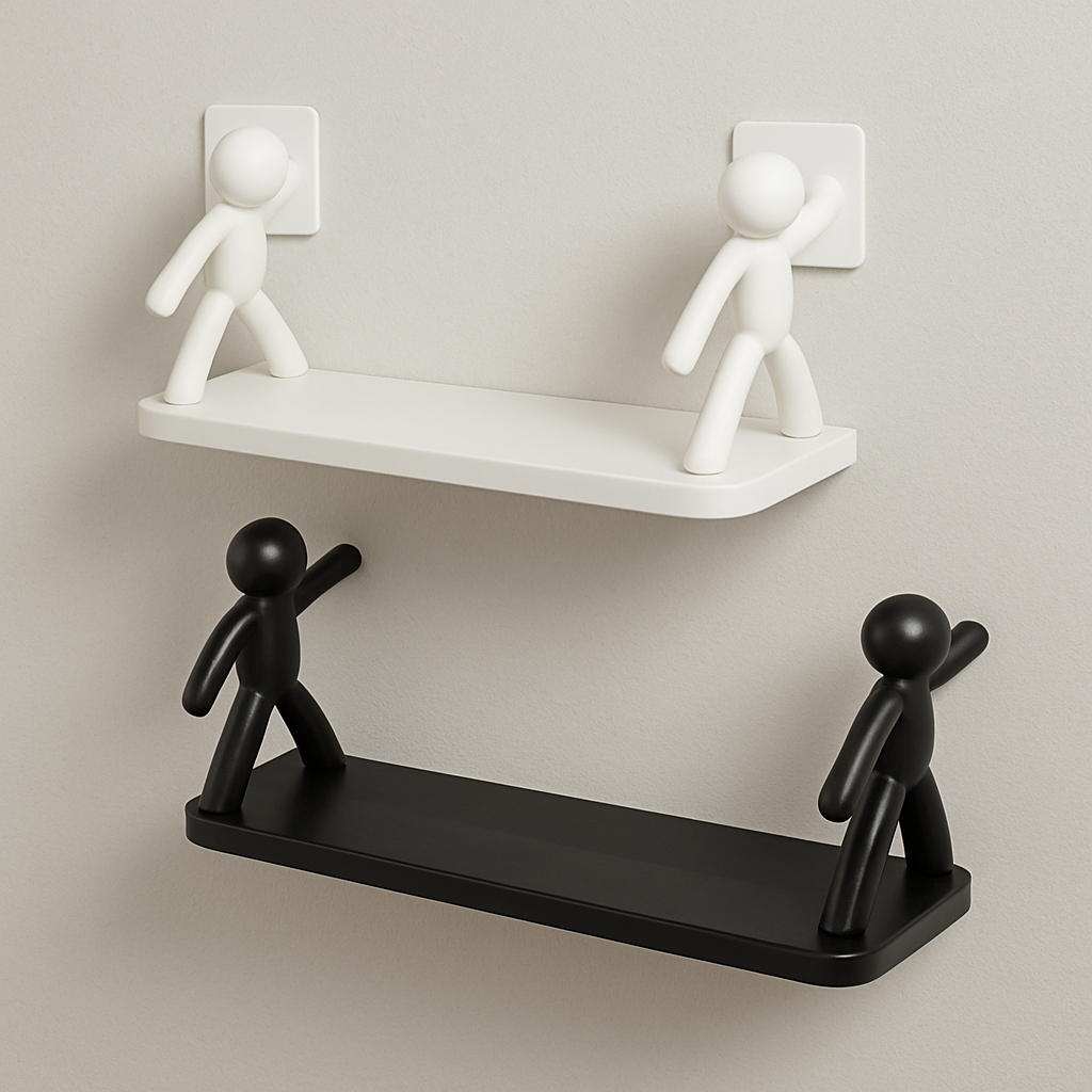 Prateleira Estante Bonequinho plástico com suporte decorativa banheiro cozinha C/ Adesivo