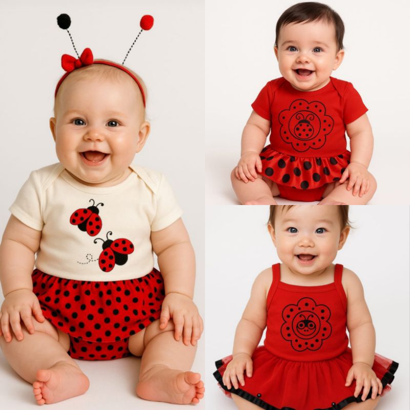 Body Joaninha Bebê Menina Fantasia Personagem Infantil Mesversário Algodão