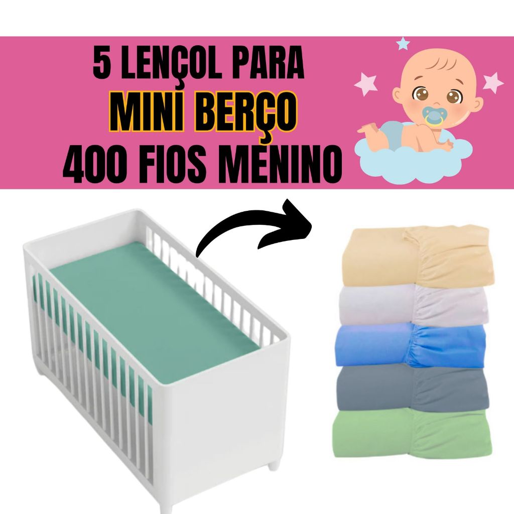 KIT 5 LENÇOL PARA MINI BERÇO 400 FIOS MENINO