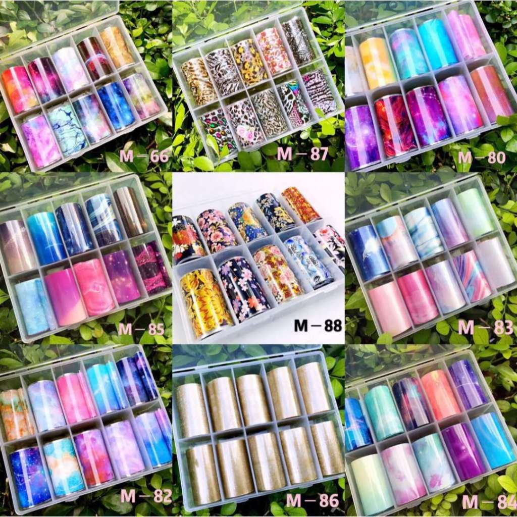 Caixa C/10 Rolos Nail Foil prara Unhas Decorado Com Desenhos~ c&s bazar ~