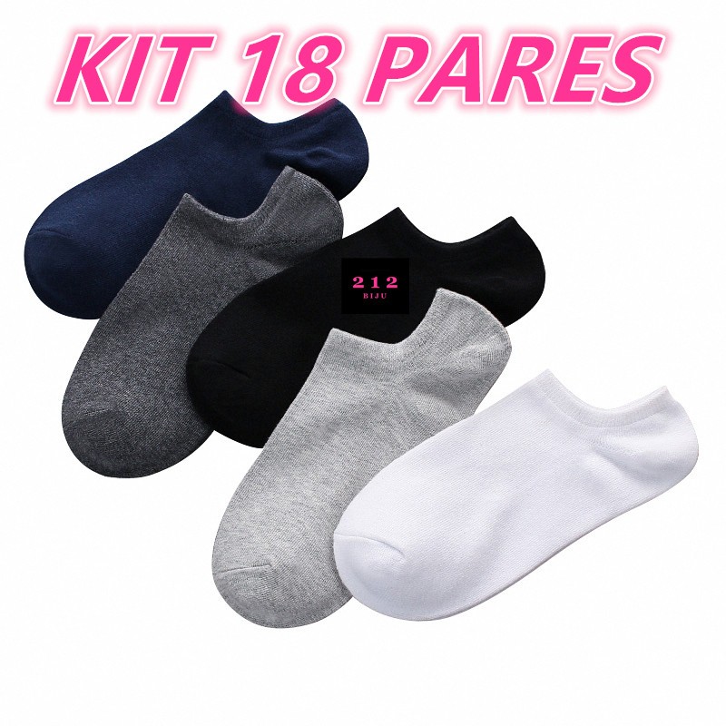 Kit 18/9 Pares Meias Unissex Cano Curto / Soquete Invisivel Algodão Varias Cores 0011