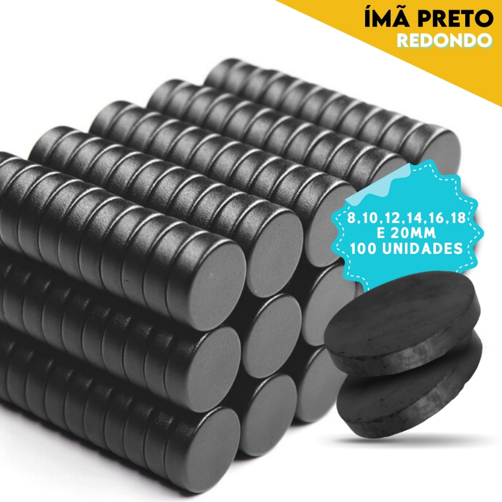 Kit 100 Ímãs Pretos Redondos Ferrite – Vários Tamanhos para Artesanato Geladeira Forte Multiuso