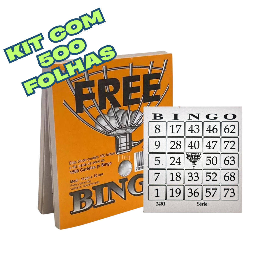 5 Blocos Cartela De Bingo Jogo Recreativo 10x11cm 500 Folhas