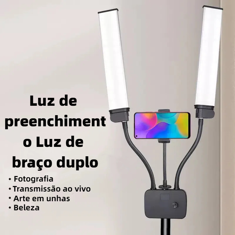 Ring Light Led Com Braços Duplos+Tripe 2.1 Metros Luz de Preenchimento de 45W Iluminação LED Bicolor HD-45X