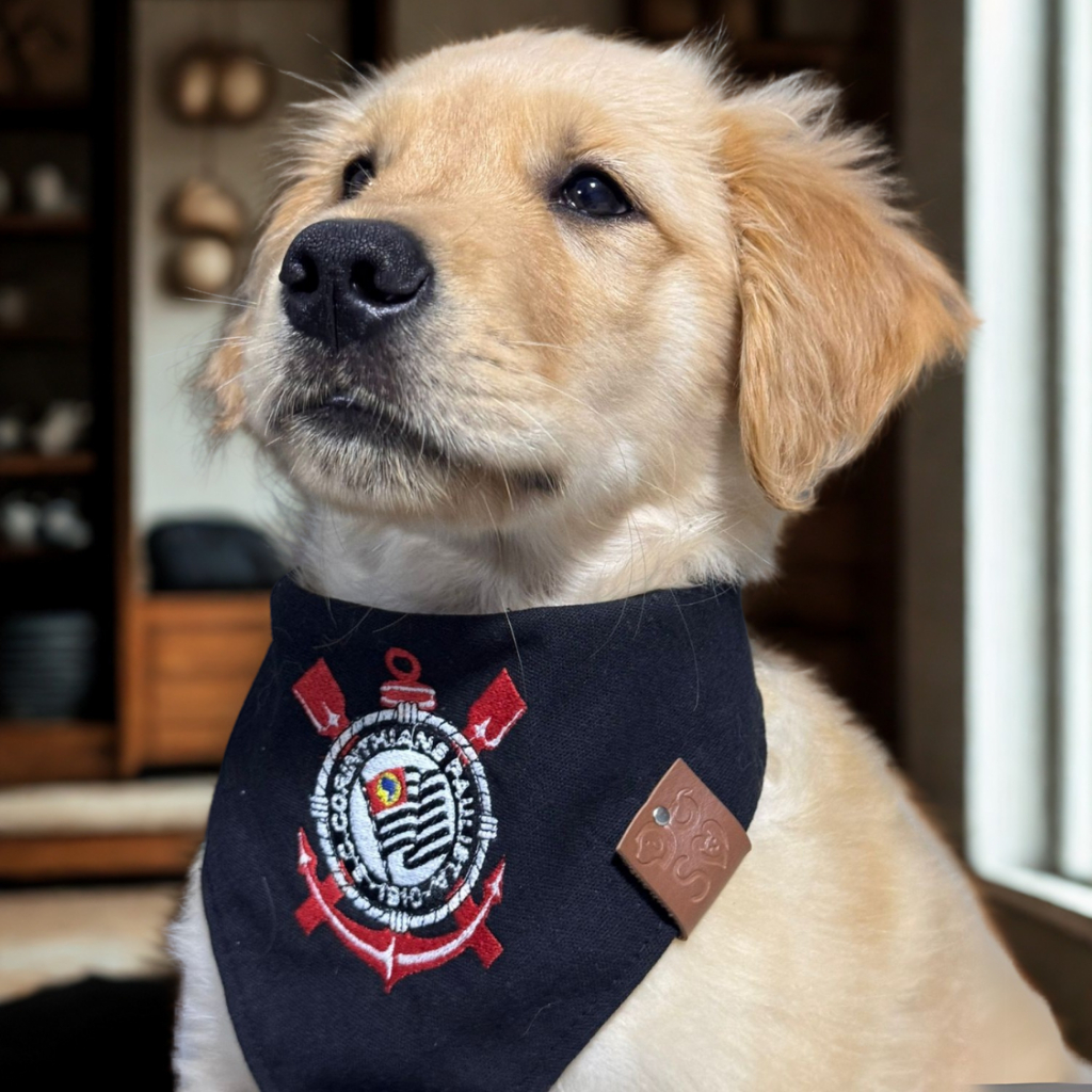 Bandana pet time futebol – vários escudos bordados – cães e gatos – Vários Tamanhos P M G GG e XG