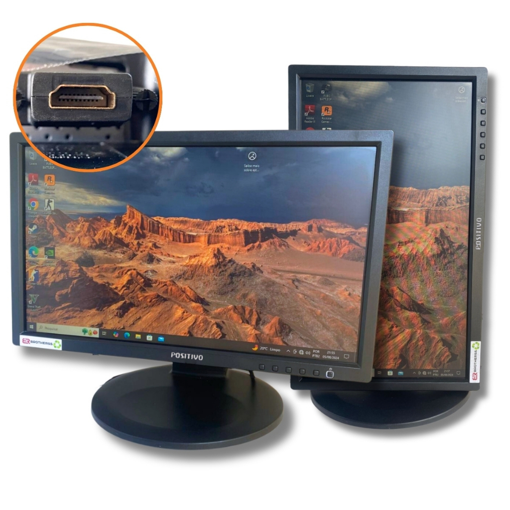 Monitor Giratória Escritórios, Trabalho Segunda Tela Olhar chat LED 19 Polegadas Positivo/Info HDMI