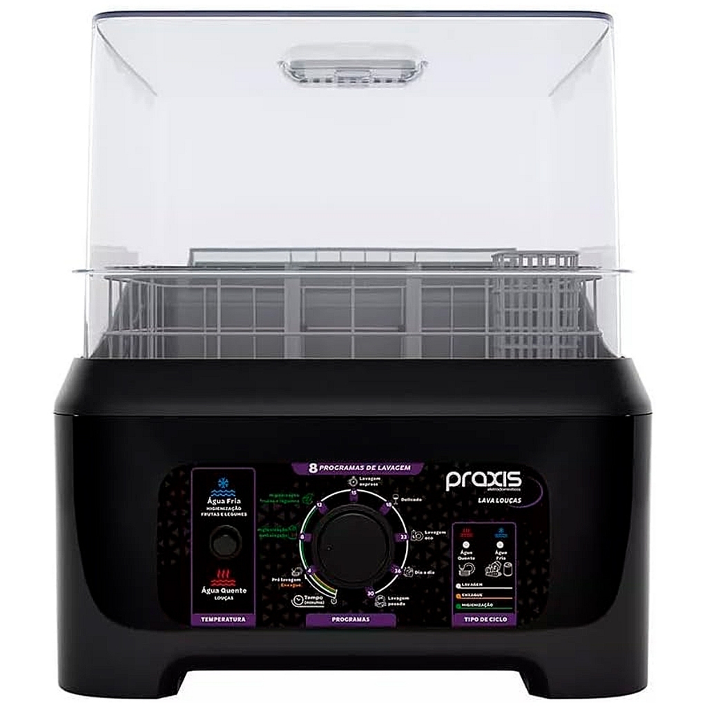 Lava Louças Portatil Praxis 3 Litros LPP04 8 Serviços Preto ou Branco - 127V ou 220V