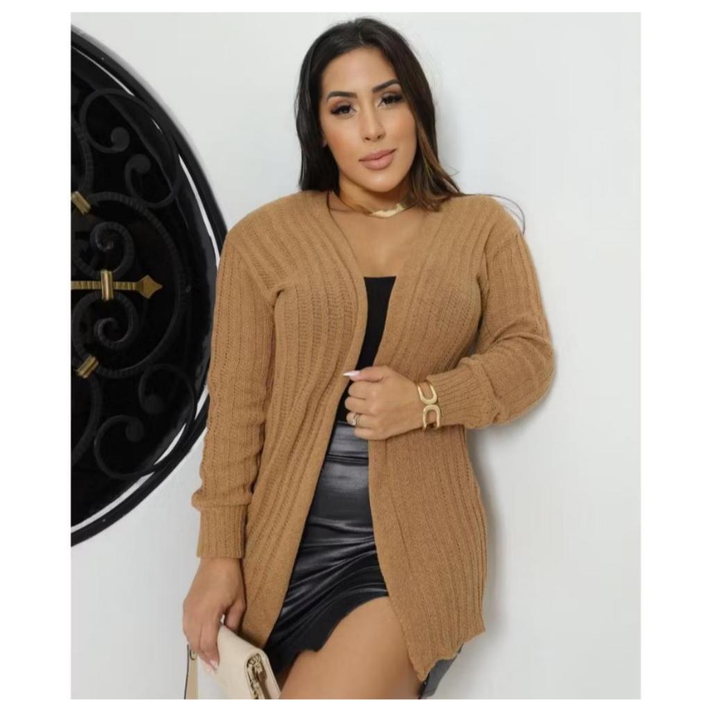 Cardigan Kimono Tricot  Manga Longa Sobretudo Tendência Inverno