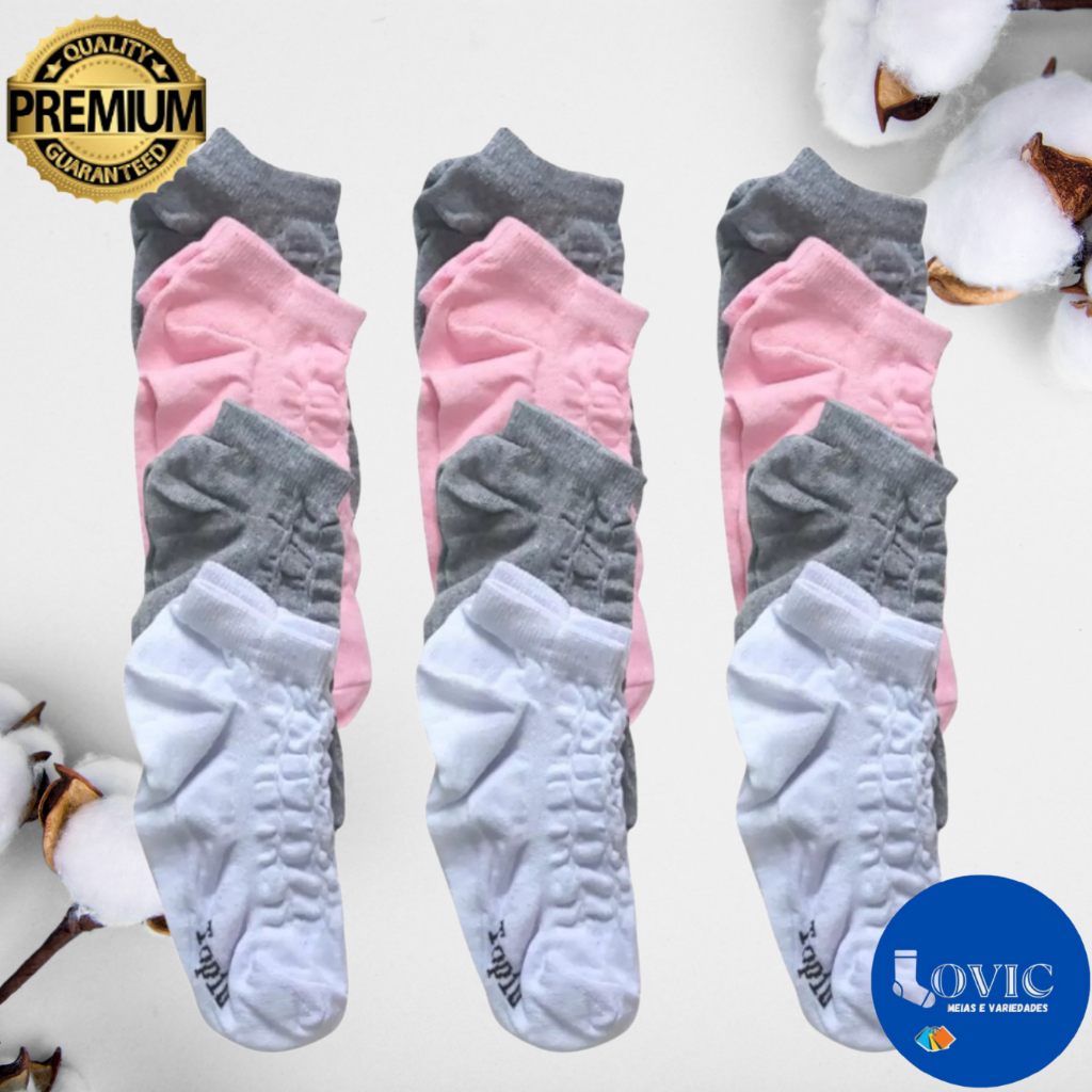 Kit Até 24 Pares De Meias Soquete Top 100 Algodão Super Macias Feminino 33 ao 38