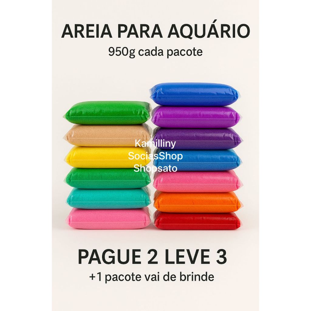 Kit 3 Pacote De 950g Areia De Aquário Colorida Artesanato Decoração Enfeite Aquário