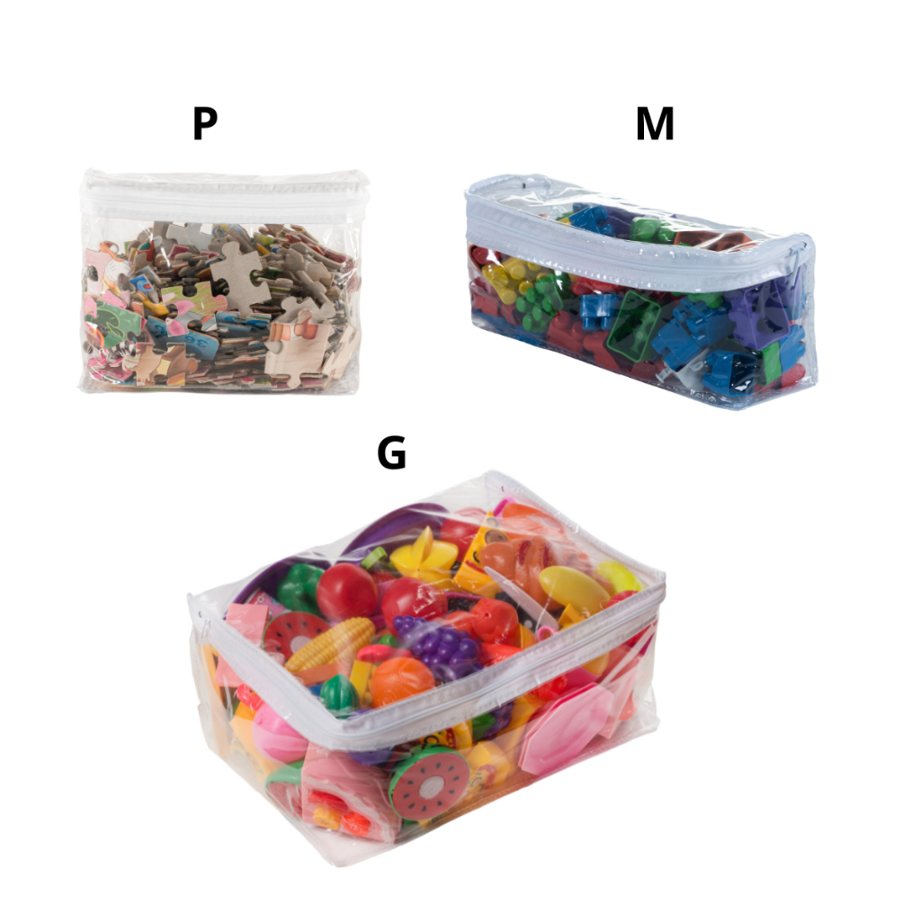 5 Saquinho Porta Treco Brinquedos E Quebra Cabeça Com Zíper P e M