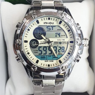 Relógio Masculino Ana-digi Metal A Prova D'Água Marca Inhou Modelo 1313 46mm