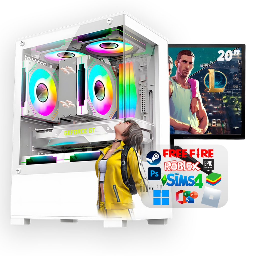 Computador PC Gamer Branco Intel Core i5 3.4Ghz Placa GeForce 1GB 16GB RAM / SSD 480GB / Monitor 19"