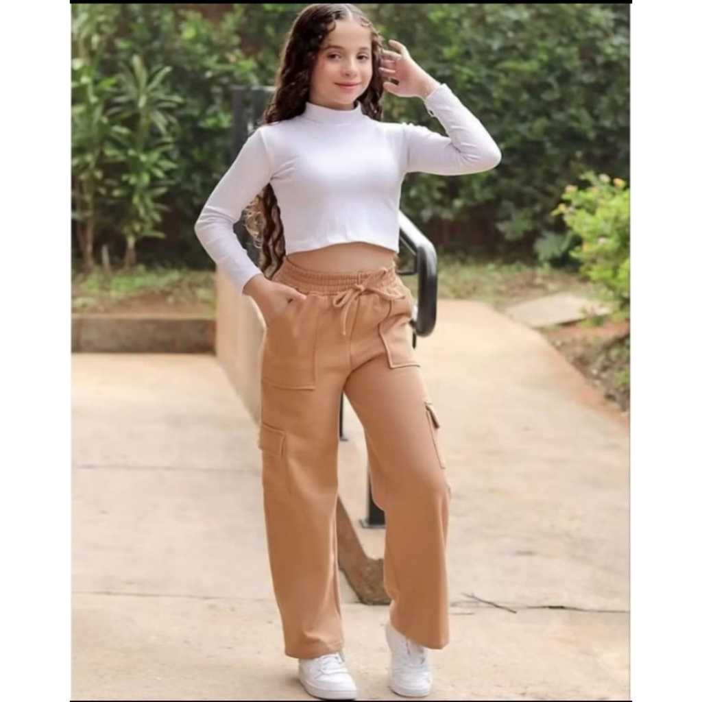 Calça De Moleton Flanelada Feminina Moda Infantil E Juvenil Menina Com Bolso Lateral Moda Flogueira Inverno 10 Ao 16
