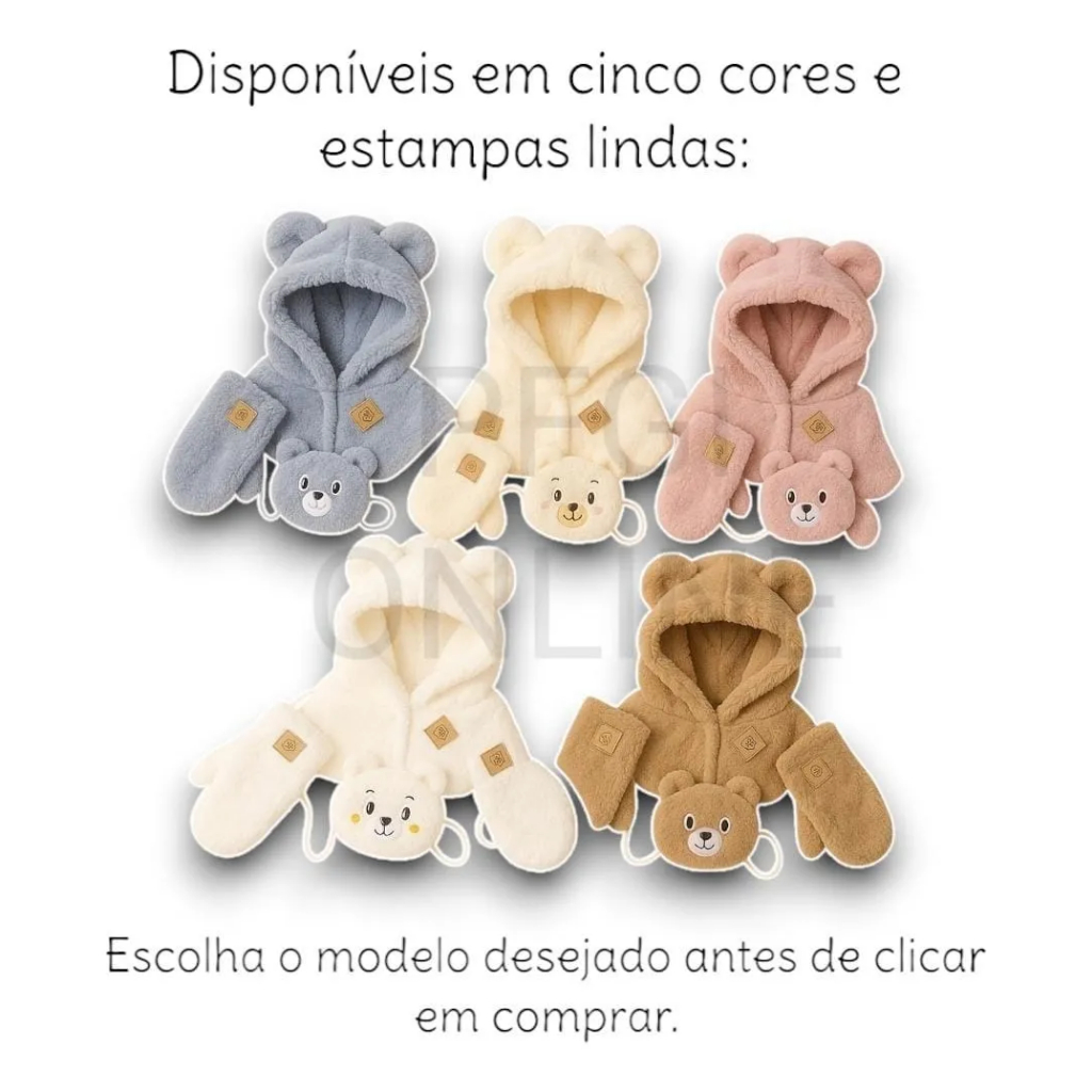 Kit Touca Cachecol Luva Máscara Infantil Térmica Forrada