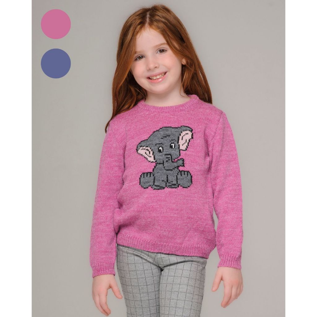 Suéter Blusa Tricô Infantil Menina Menino Lã Quentinha Rosa Azul Elefante Inverno Tramadinhos Tricot