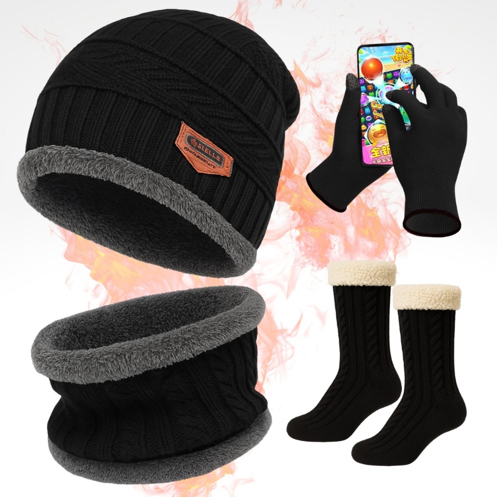 Kit Frio Touca Gorro Luva Cachecol Meia Confortável Térmica Inverno Masculino Feminino Unissex