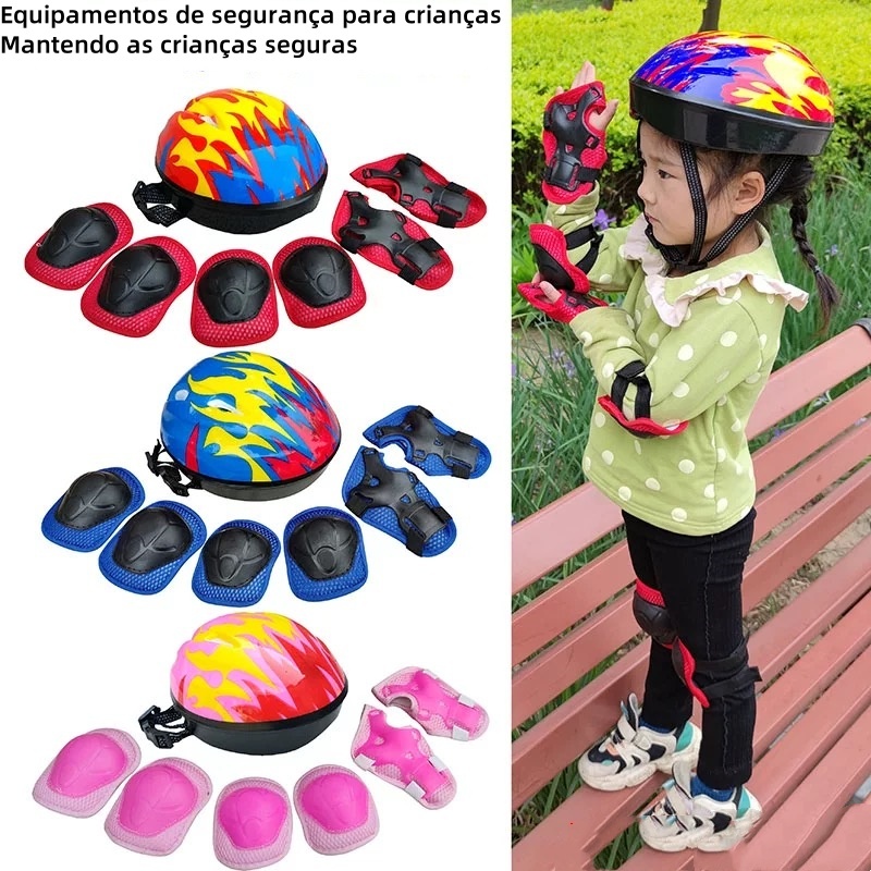 Conjunto de protetores de roda de bicicleta e skate para crianças, 7 peças, proteção esportiva