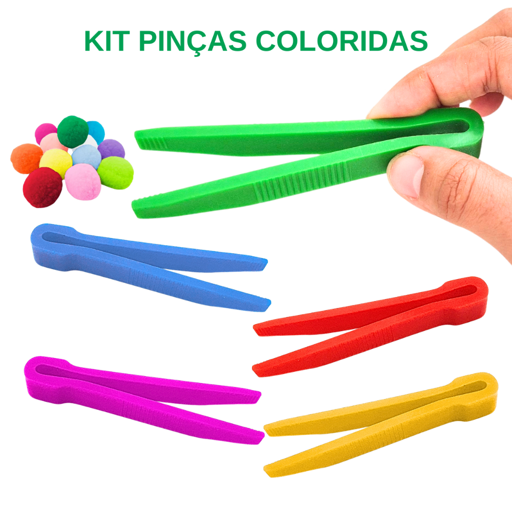 Pinça Infantil Colorida Coordenação Motora Fina Plástico Pompons 1 / 2 / 5 / 10 Unidades