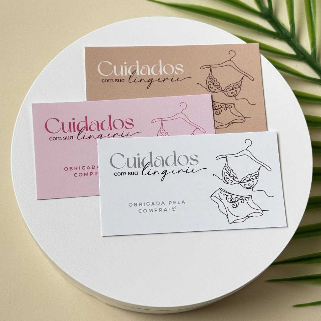 Cartão Cuidados com a lingerie tag embalagem