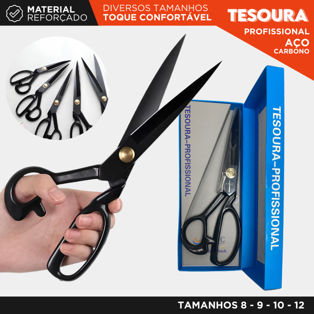 Tesoura de Alfaiate em Aço Carbono Titanium Reforçado | Ideal para Corte de Tecidos e Artesanato -BC