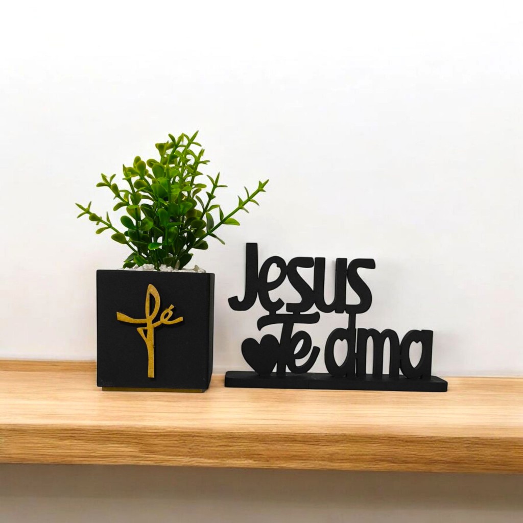 Kit Vasinho com a palavra Fé + Letreiro de mesa; Faça Sua Escolha.