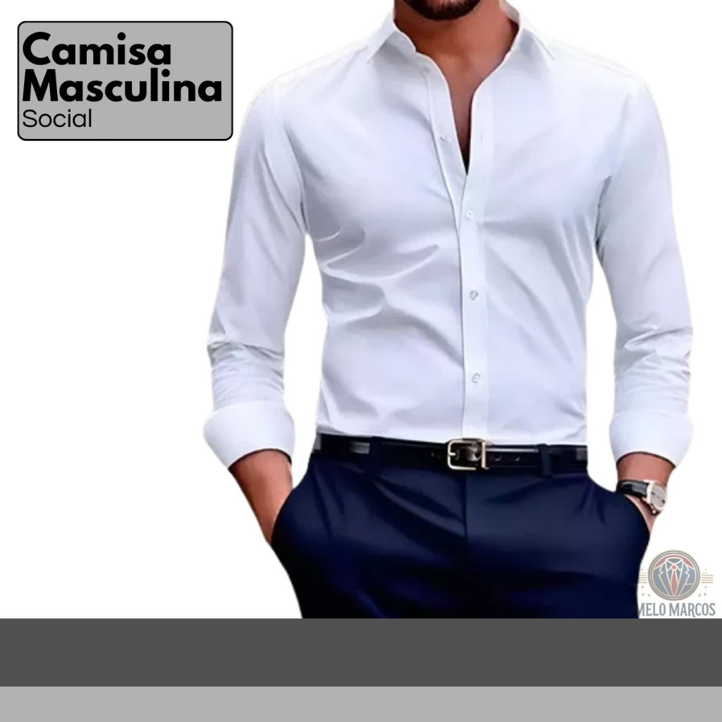 Camisa Social Masculina Slim Luxo Fibra De Bambu Elastano  Para Eventos e Trabalho