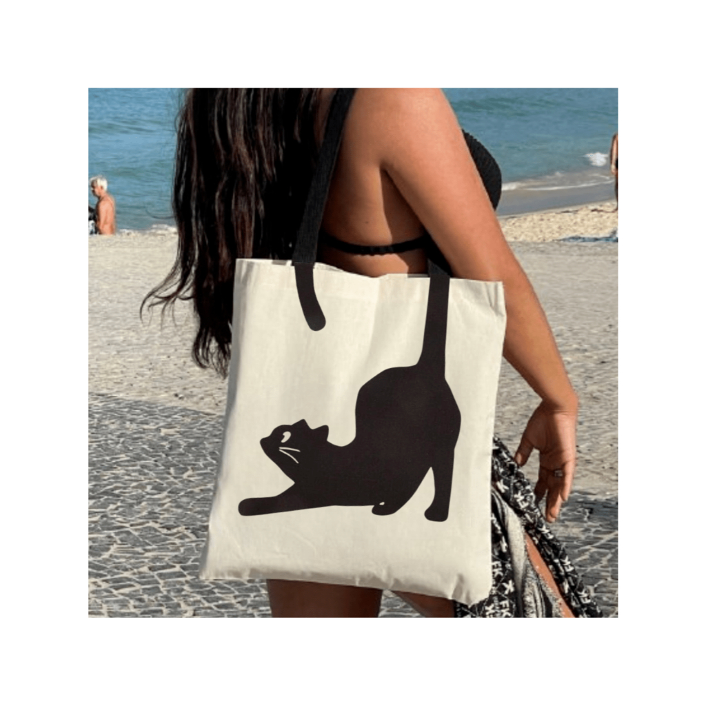 Ecobag Grande Algodão  – Bolsa Ecológica Estampada GATO PRETO para Compras, Praia e Academia