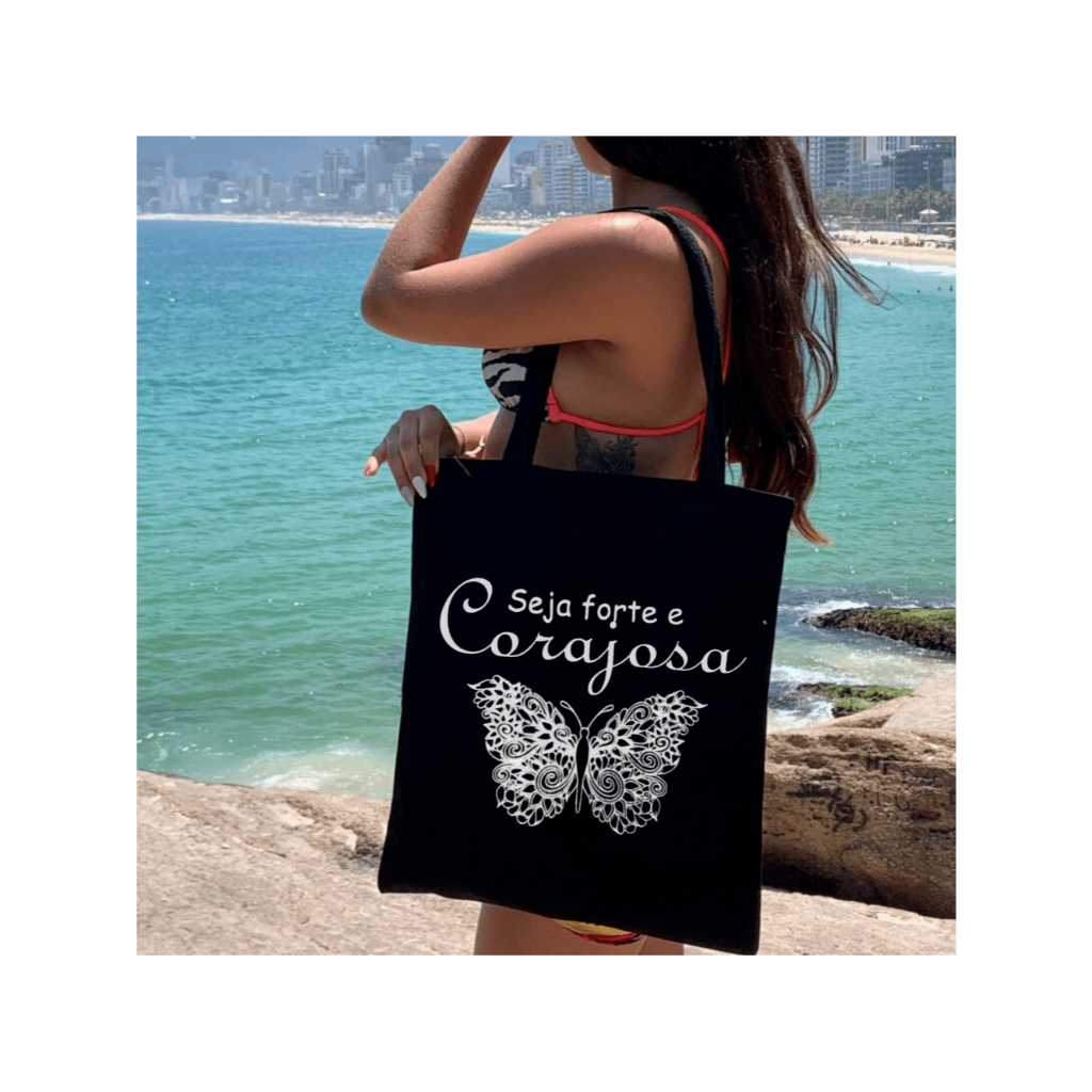 Bolsa Ecobag  100% algodão Black Estampa CORAJOSA