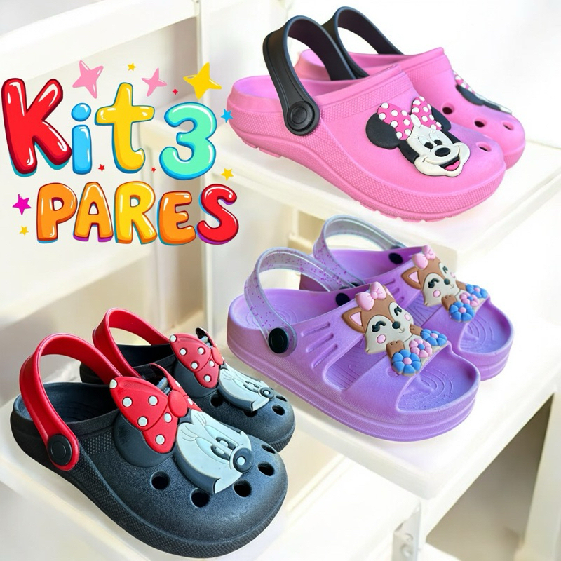 Kit 3 Pares Sandália Babuche Menina