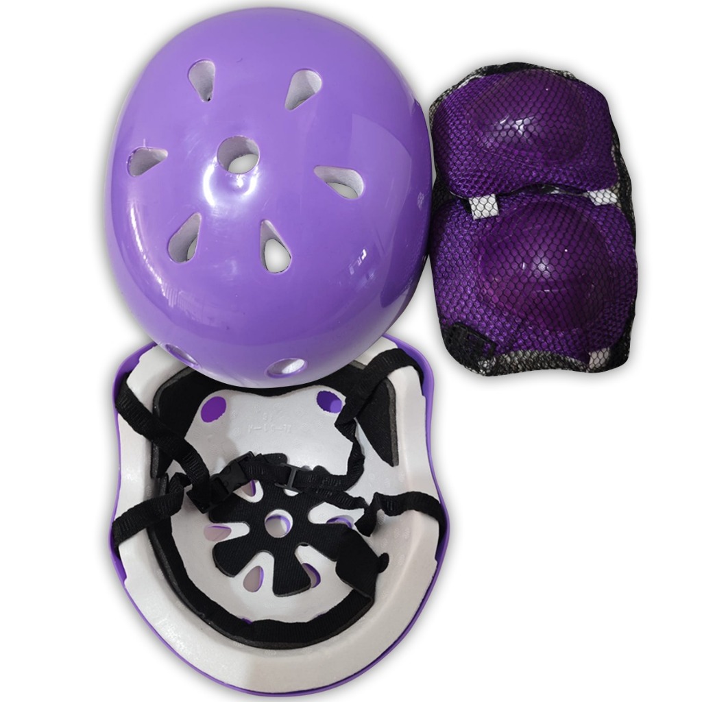 Capacete Infantil Duro De Bicicleta Patins Patinete Kit Proteção Criança Skate 7 Peças Ate 8 Anos