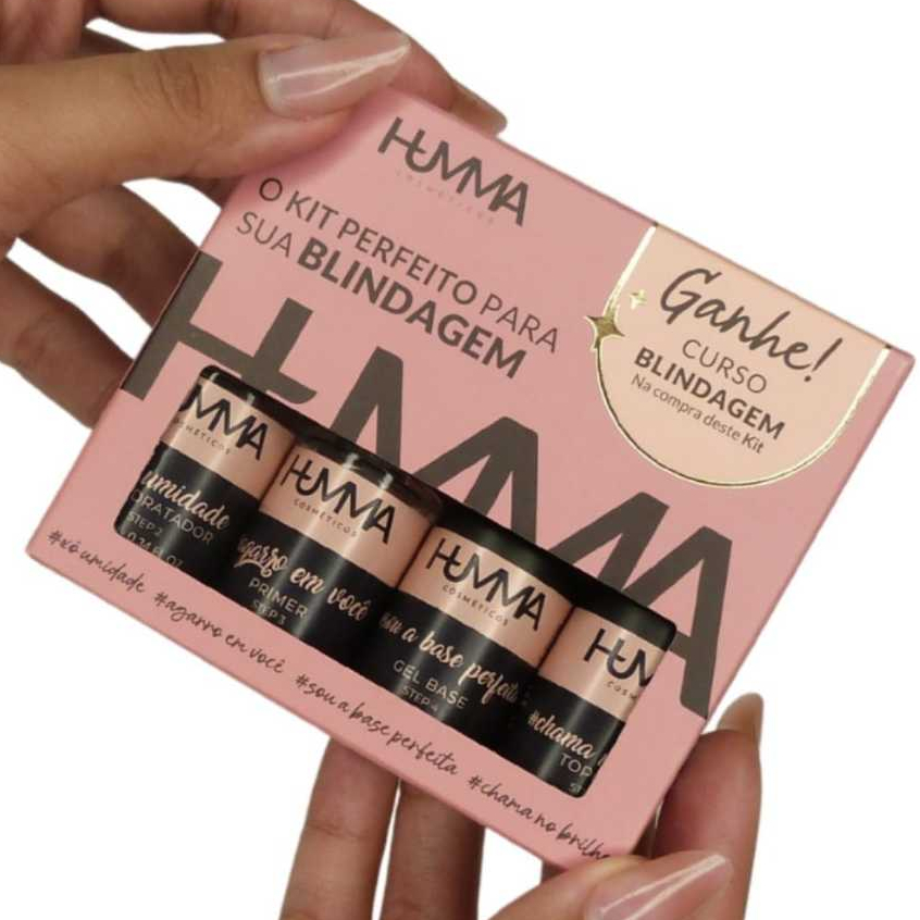 Kit Blindagem Unhas Humma Alongamento Nails Designers SEM TPO HEMA FREE Primer Adesivador Gel Base Top Coat