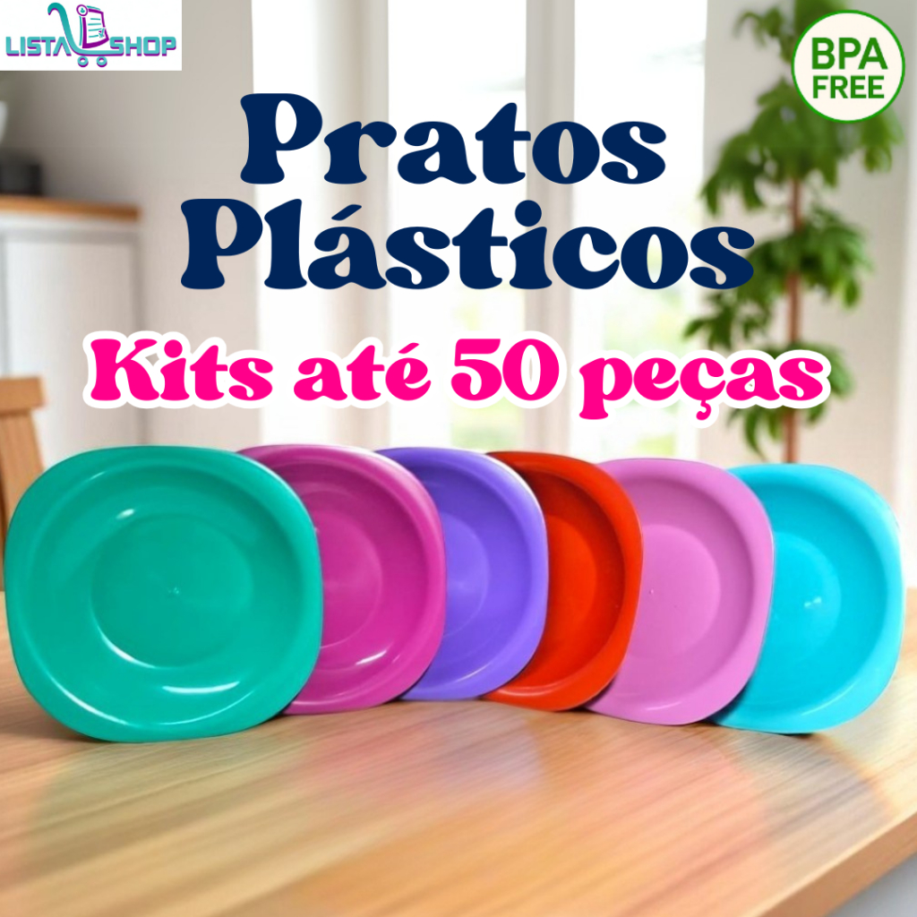 Kit Prato Fundo Redondo Plástico Reutilizável para Festa, Churrasco, Merenda Escolar 5/10/15/20 unid