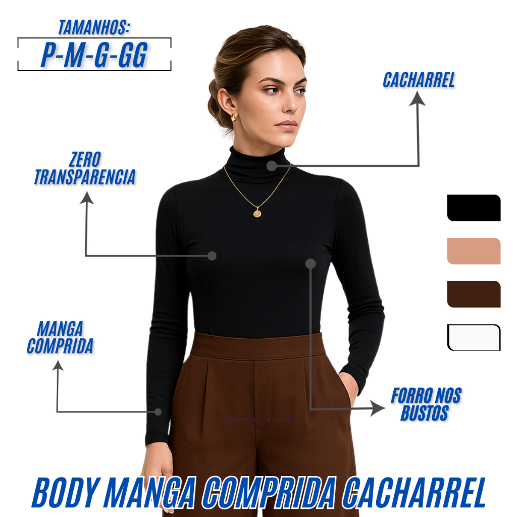 Body Suplex Manga Longa Feminino Modelador Collant Gola Alta Premium Estiloso Casual