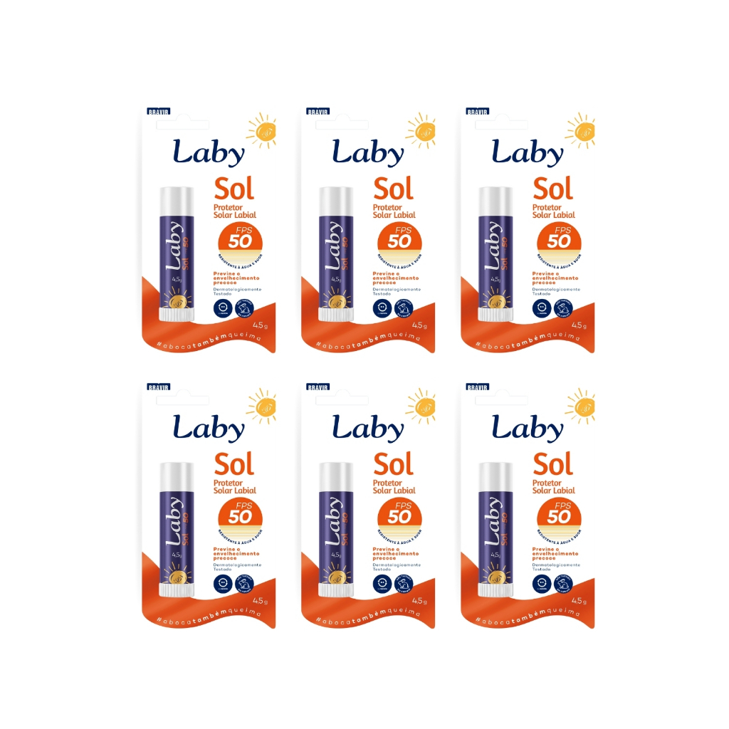 Protetor Solar Labial LABY FPS50 Stick 4,5g KIT com 1/3/6 un