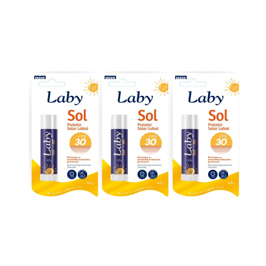 Protetor Solar Labial LABY FPS30 Stick 4,5g KIT com 1/3 un