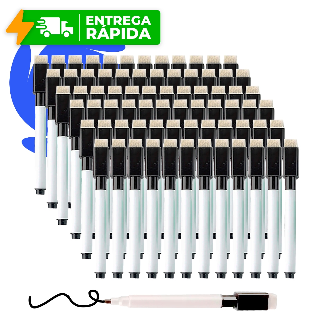 Canetas Preto Para Quadro Branco Com Apagador E Imã tampa preta