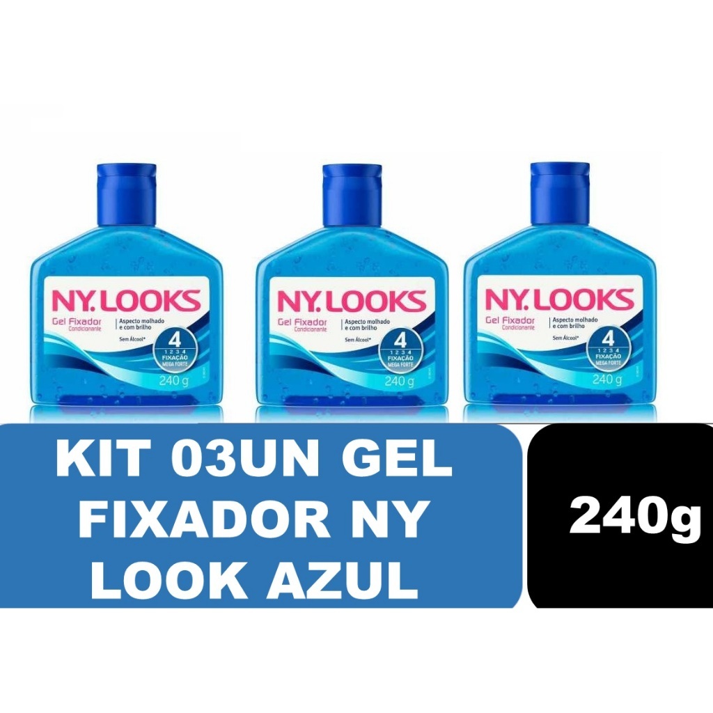 Kit 03un Gel Fixador 240g Ny Look Azul Fixação Mega Forte