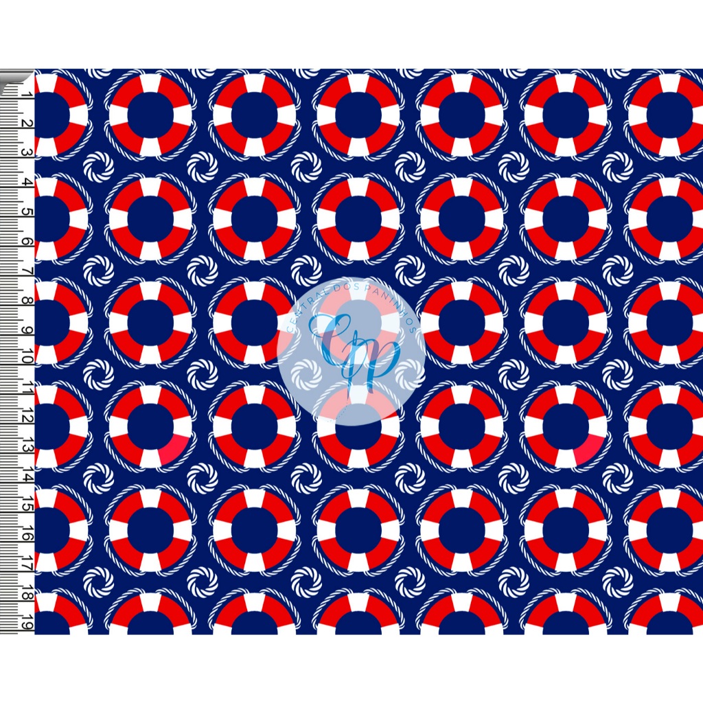 Tecido tricoline, microfibra ou gabardine - Boia marinheiro - fundo azul marinho - 0.50cm