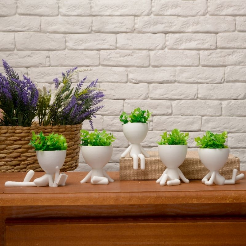 Kit 5 Mini Vasinhos COM Planta Inclusa, Lembrancinha, Decoração para Casa, Sala, Estante, Enfeite, 6 cm altura, cachepot