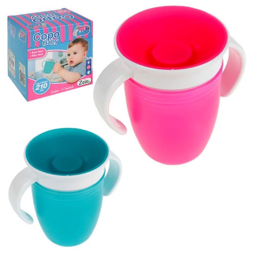 Copo Infantil Antivazamento Educativo Não Vaza Liquido Com Alça Sem Bico Azul e Rosa