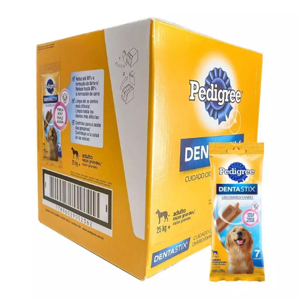 Kit  Petisco Dentastix Raças Grandes 270G Cuidado Oral Com 7 Unidades Para Cães Pedigree