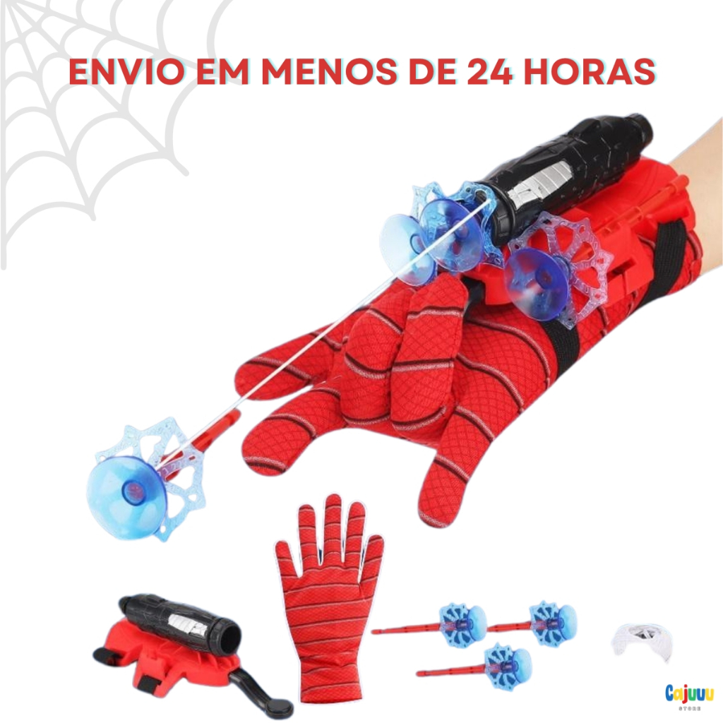 Luva Lançador de Teia Dardos com Ventosa Homem Aranha Brinquedo Infantil Herói Spider Man