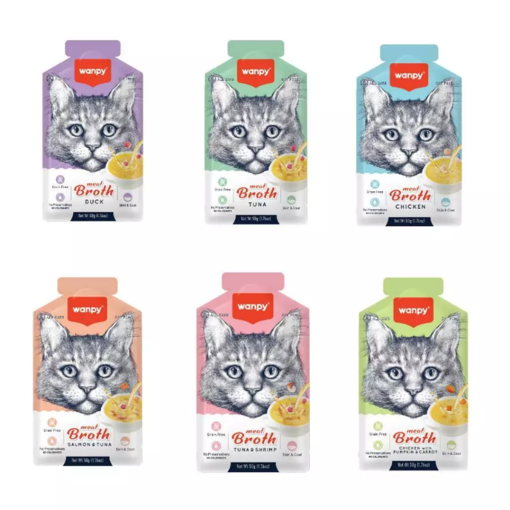 Combo Wanpy Sopa Caldo Caldinho Alimento Úmido Petisco Para Gatos 50g