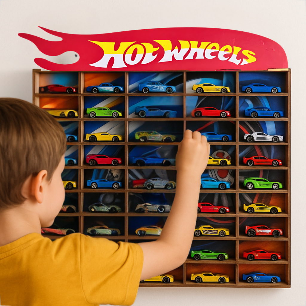 Organizador de Carrinhos HotWheels Porta 50 Carrinhos em Madeira MDF