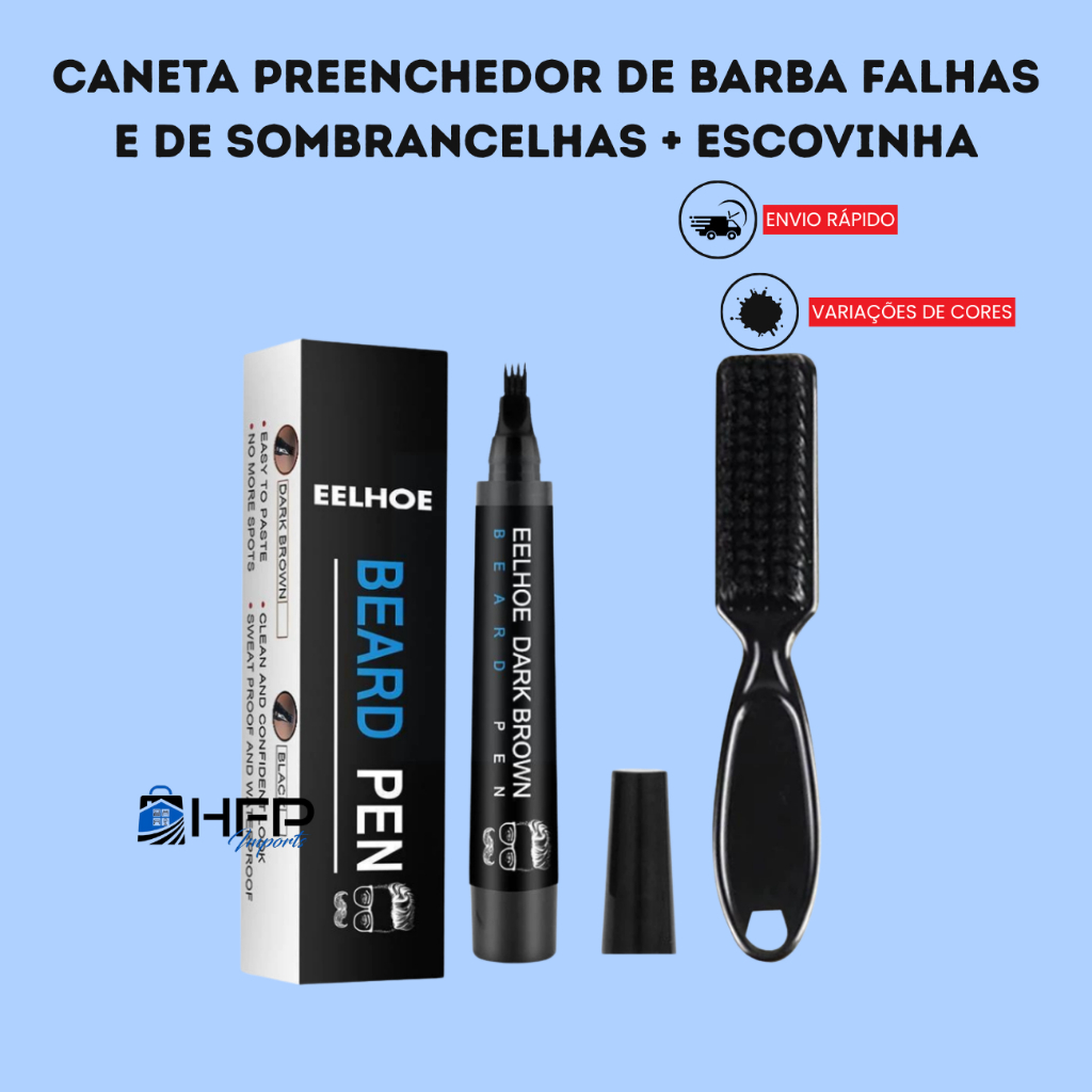Caneta preenche falhas barba e sobrancelhas + Escovinha Lápis delineadora fio a fio Beard pen