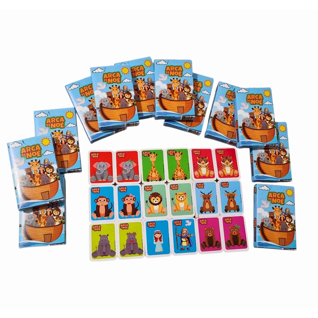 Kit 10/12/15/20/30/50 Jogos da Memória Arca de Noé Cartas Ilustrada Didática Brinquedo Criança Lembrancinha Prenda