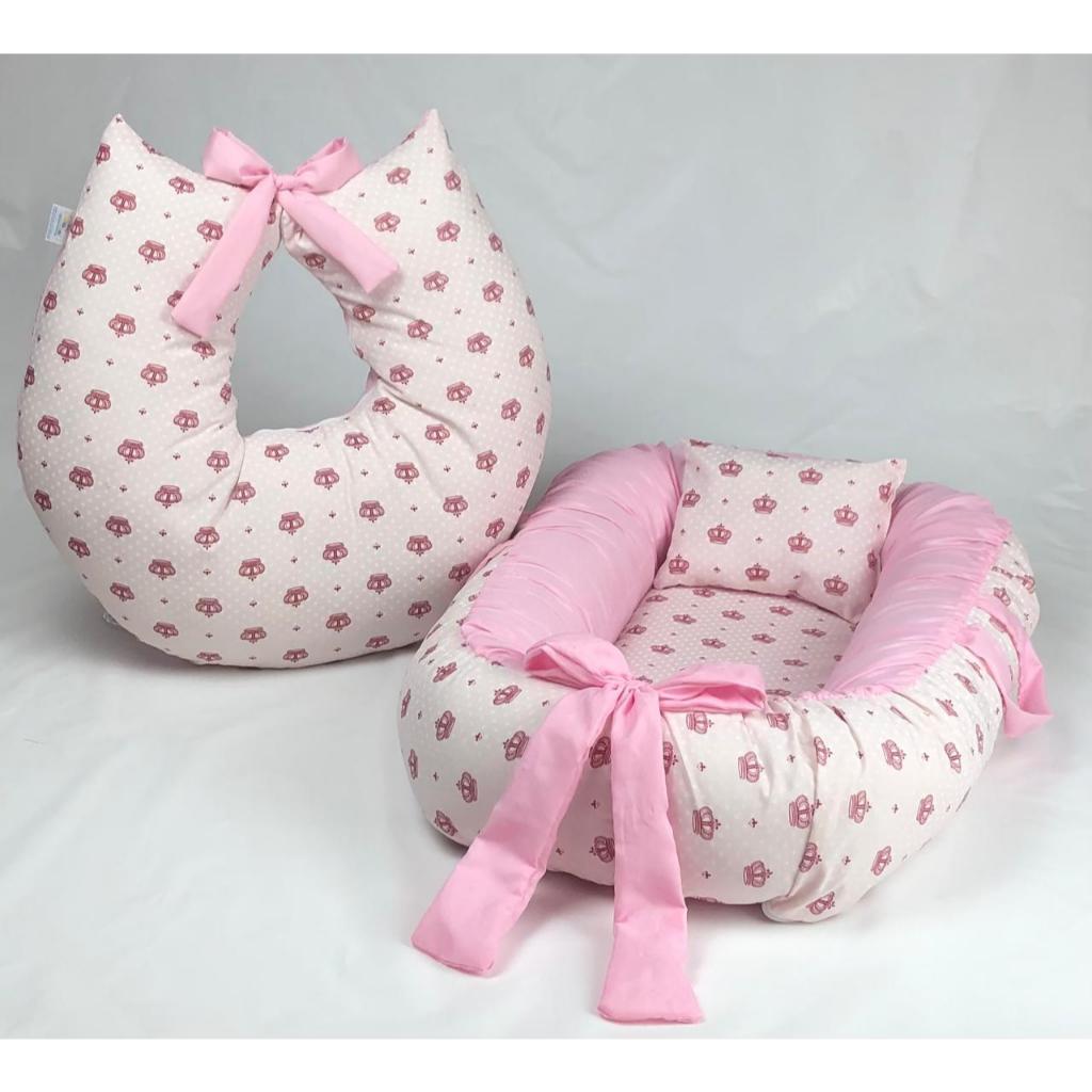 kit Ninho Redutor Berço Bebe com Almofada de Amamentação 2 Peças Menina Menino estampas variadas