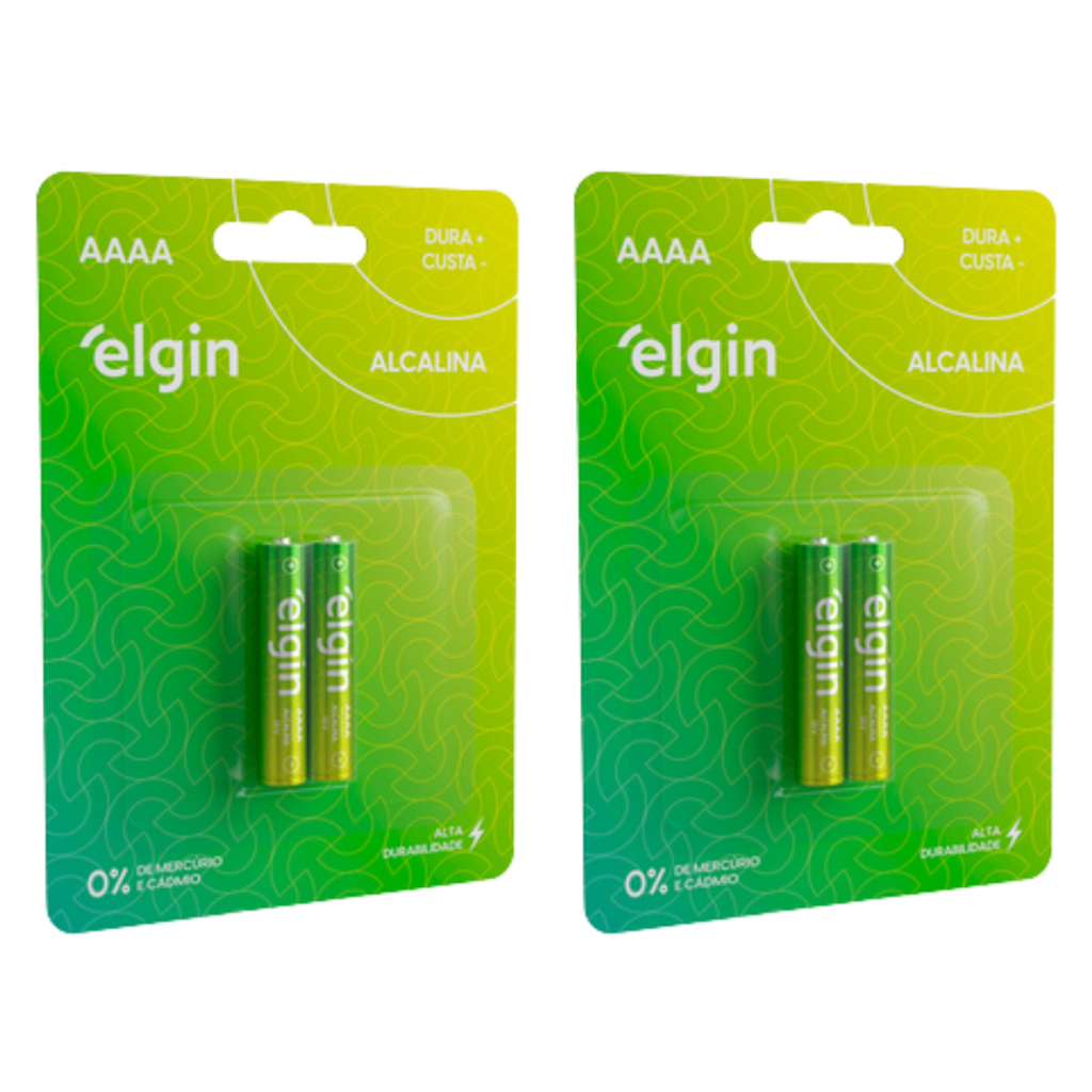Kit com 2 Cartelas Pilha Alcalina AAAA Elgin Total 4 Unidades