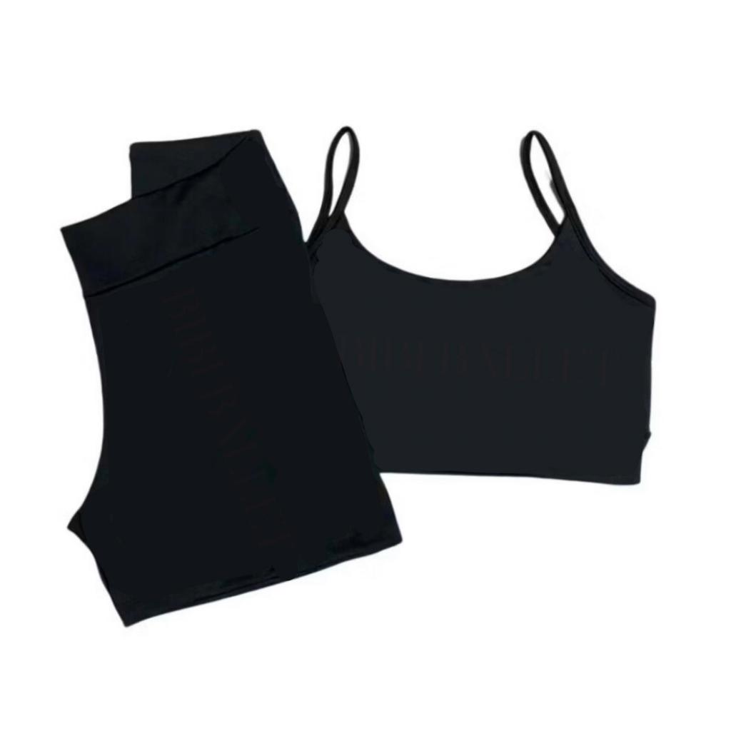 Kit 2 Itens (Conjunto Fitness) - Shorts e Top de Alça (ROSA E PRETO) - Infantil e Juvenil